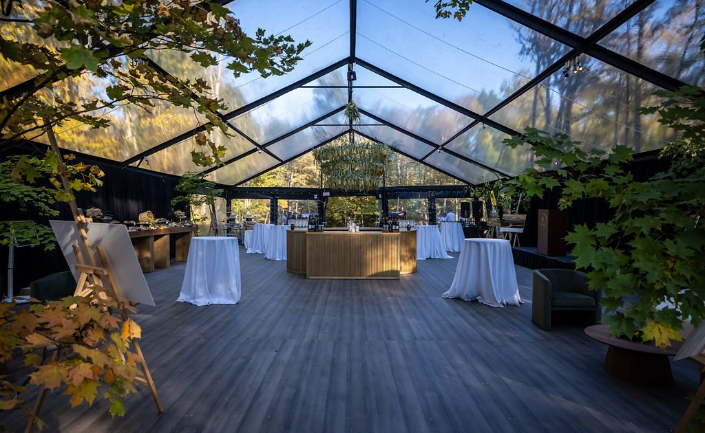 The pavilion set and waiting for guests