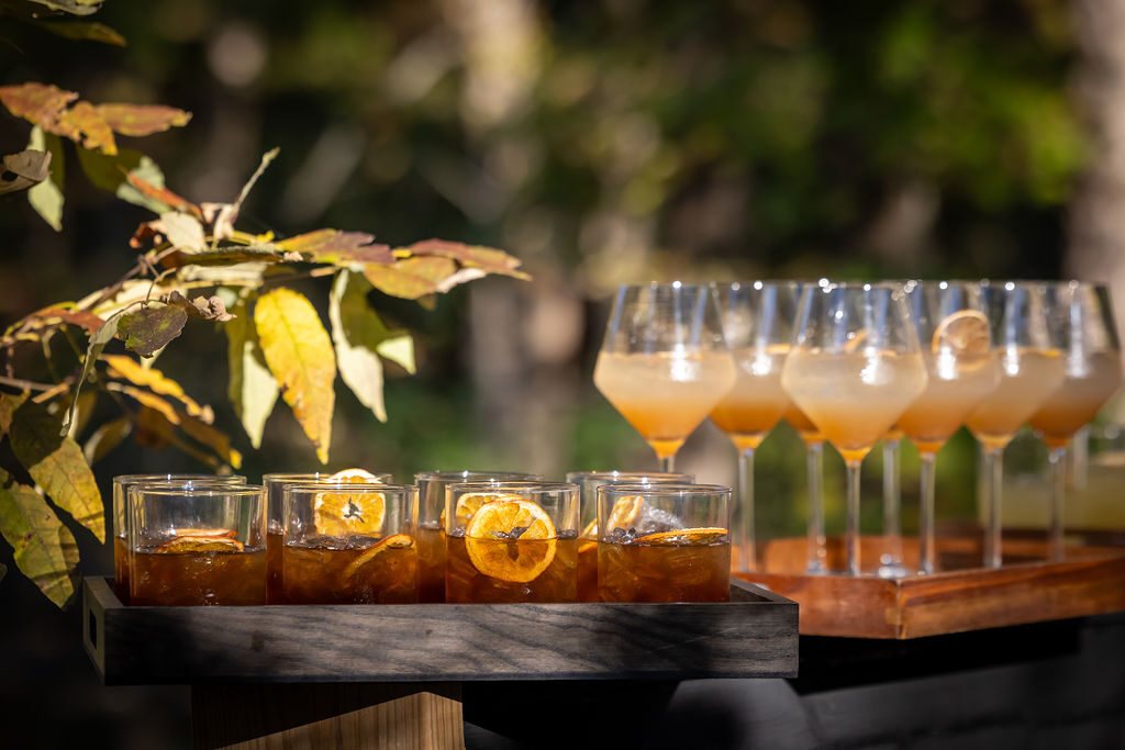 Cocktails lined up on the bar